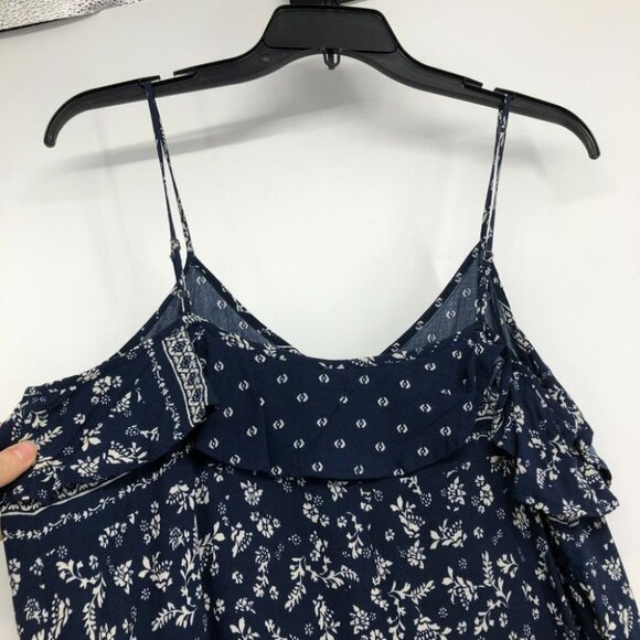 Vince Camuto Navy Ditsy Floral Liberty geometric Print ruffle midi dress S - Picture 9 of 16